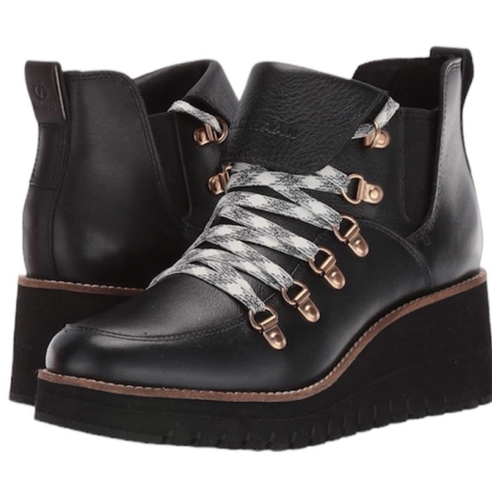 Cole Haan Zerogrand Black Leather Wedge Hiker Boot.  Size 10.5